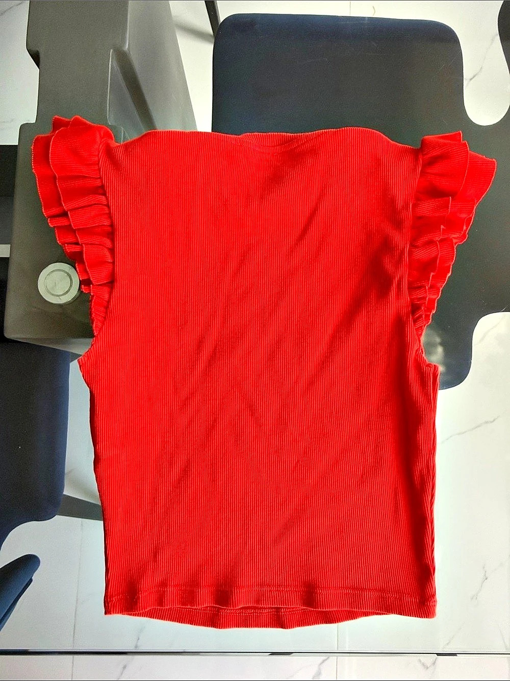 Zara Ribbed Ruffle Sleeveless Top - Picture 4 of 9